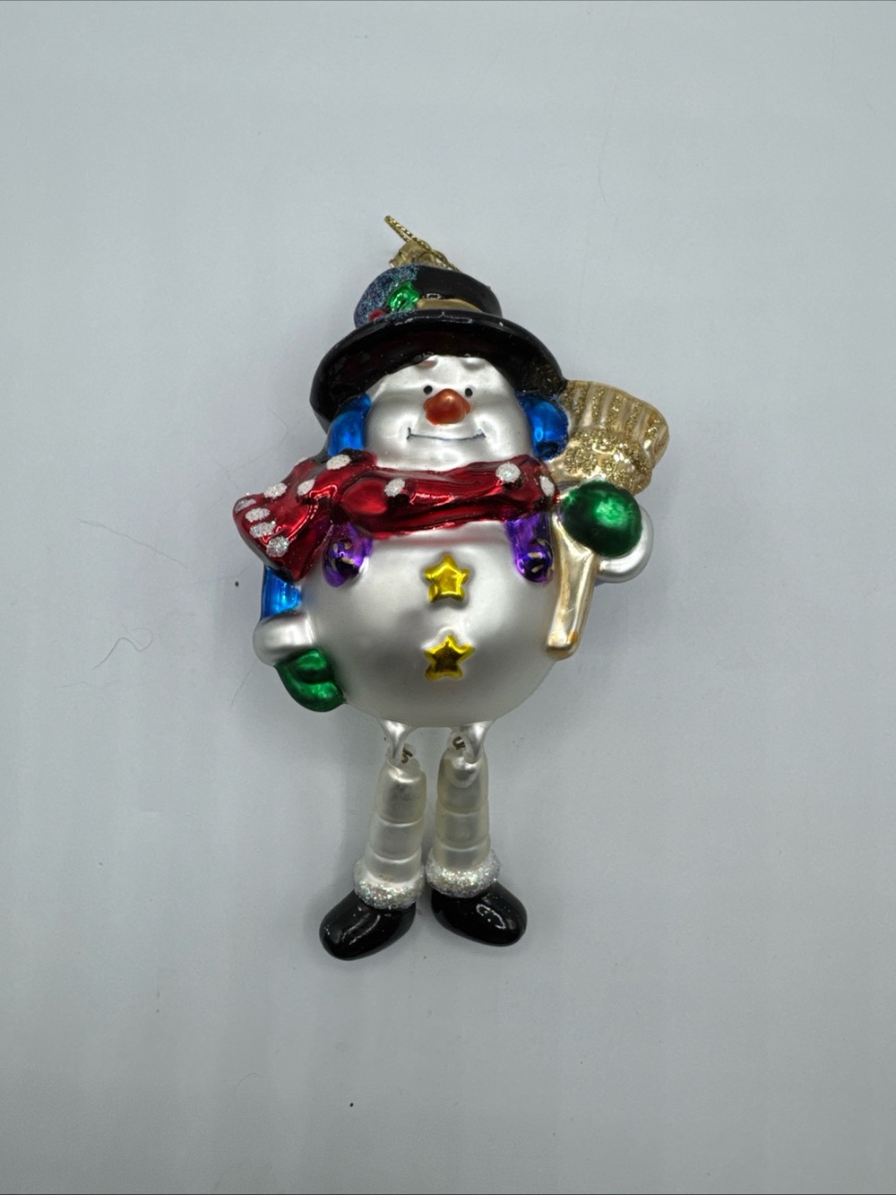 Thomas Pacconi Blown Glass Snowman Ornament Hand Painted Dangle Leg Christmas